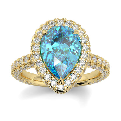 Daisy  - Blue Diamond - Halo Pear Ring