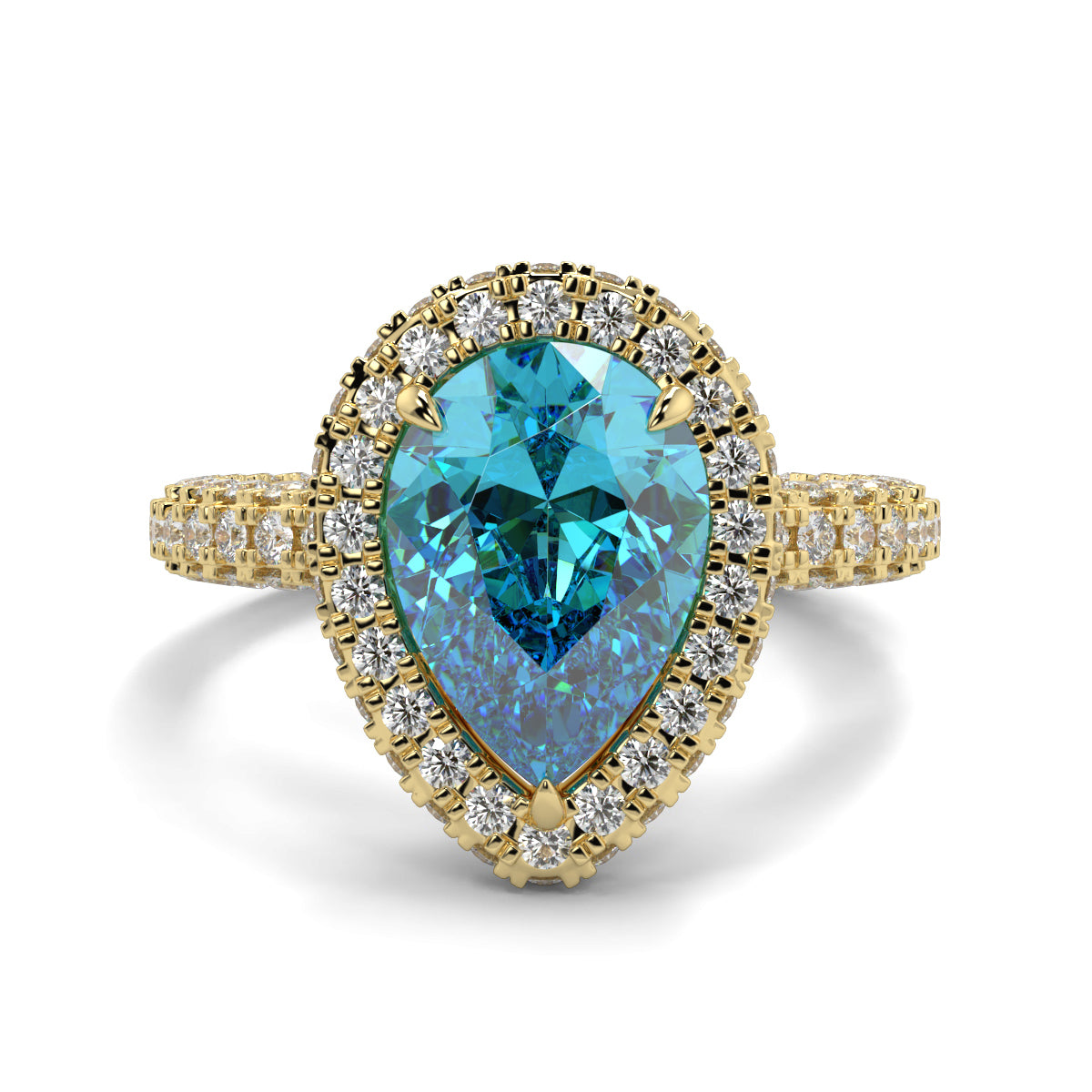 Daisy  - Blue Diamond - Halo Pear Ring