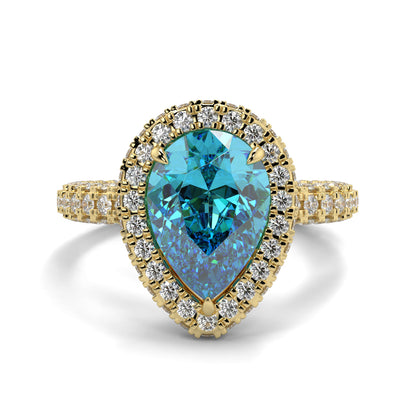 Daisy  - Blue Diamond - Halo Pear Ring
