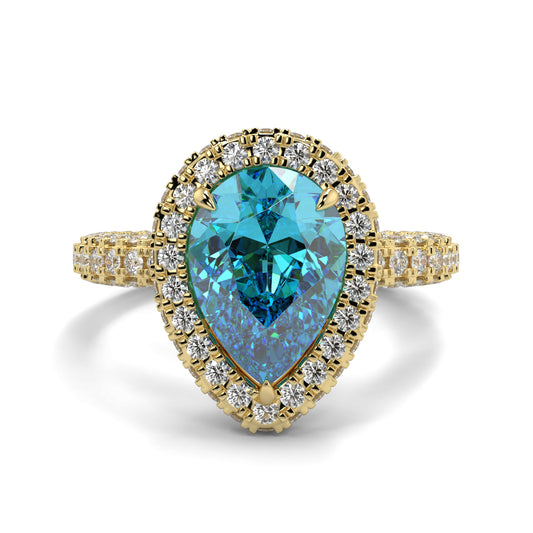 Daisy  - Blue Diamond - Halo Pear Ring