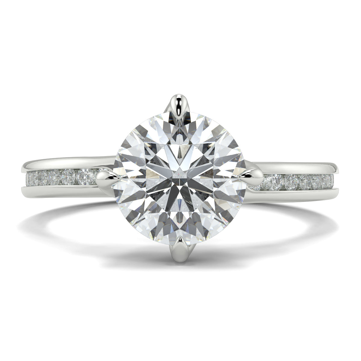 Diamond ring with a heart-shaped center stone on a white background Yb jewellers engagement ring straight band