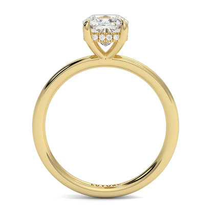 Gold ring with a heart-shaped diamond on a white background yb jewellers solitaire engagement ring best selling design cushion shape diamond 4 claw with a slim band