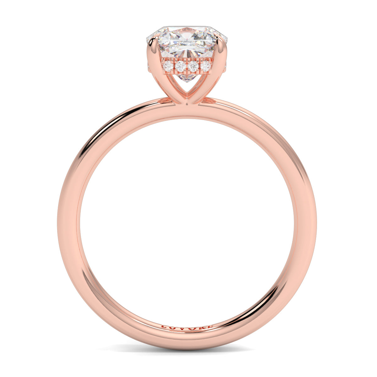 Rose gold ring with a diamond on a white background yb jewellers solitaire engagement ring best selling design cushion shape diamond 4 claw with a slim band