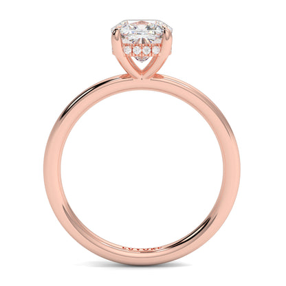 Rose gold ring with a diamond on a white background yb jewellers solitaire engagement ring best selling design cushion shape diamond 4 claw with a slim band