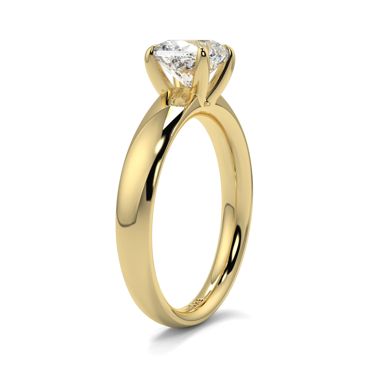 Gold ring with a diamond on a white background yb_jewellers_solitaire_engagement_ring_4_claw_diamond_centre_lab_grown_diamond_round_brilliant_best_selling_engagement_ring