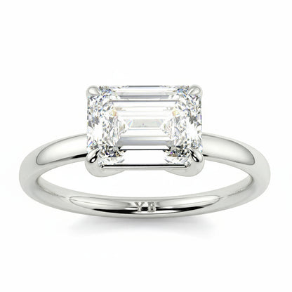 Silver ring with emerald-cut diamonds on a white background yb jewellers 4 claw emerald diamond engagement ring best selling design with a thin band 