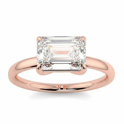 Rose gold ring with emerald-cut diamonds on a white background yb jewellers 4 claw emerald diamond engagement ring best selling design with a thin band 