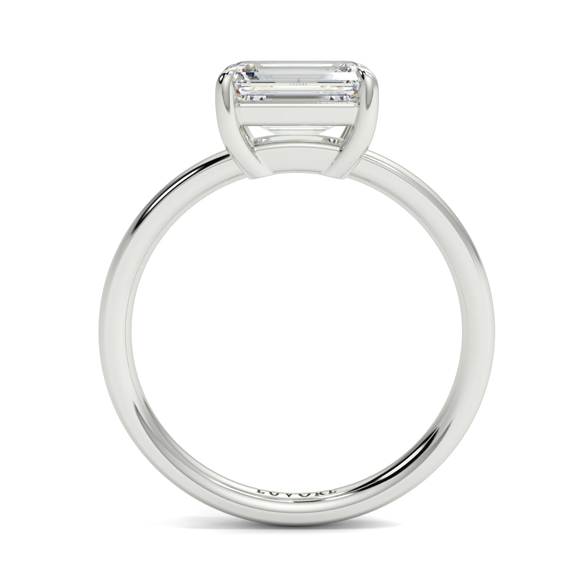 Silver ring with a rectangular diamond on a white background yb jewellers 4 claw emerald diamond engagement ring best selling design with a thin band 