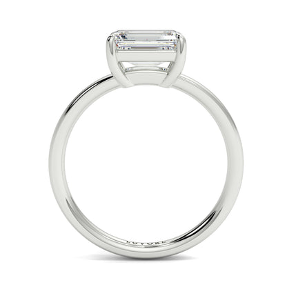 Silver ring with a rectangular diamond on a white background yb jewellers 4 claw emerald diamond engagement ring best selling design with a thin band 