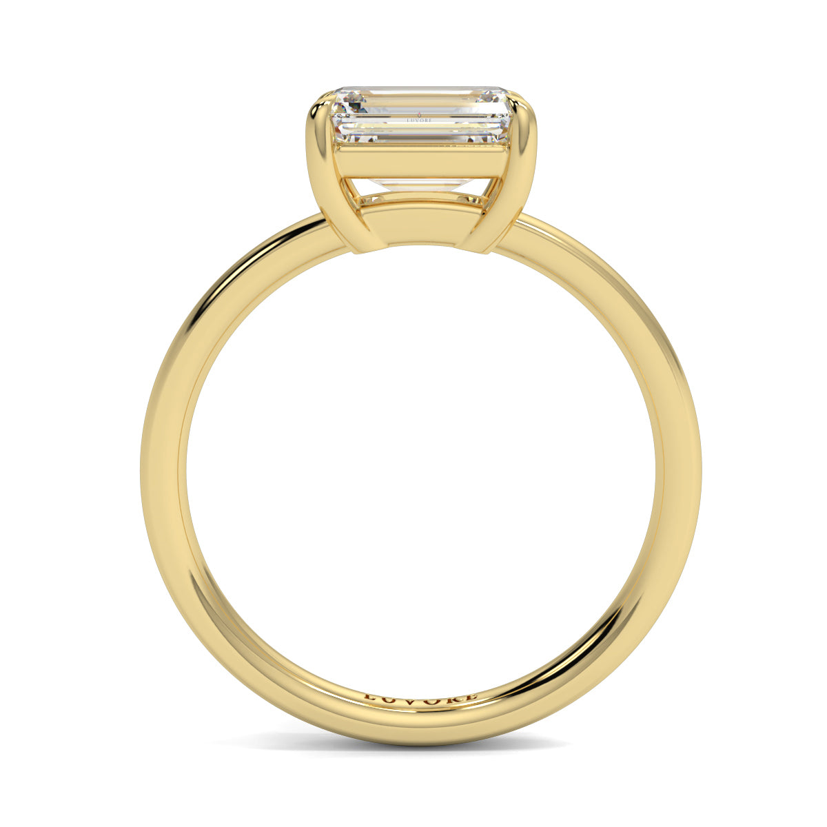 Gold ring with a rectangular diamond on a white background yb jewellers 4 claw emerald diamond engagement ring best selling design with a thin band 