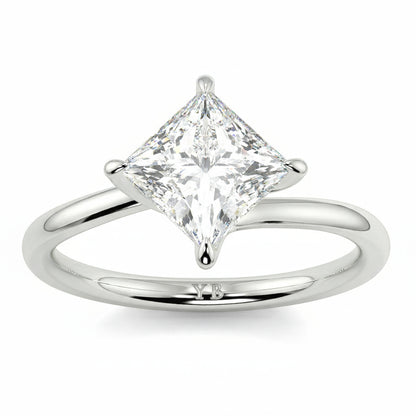 Silver ring with a princess-cut diamond on a white background yb_jewellers_twist_band_engagement_ring_best_selling_design_round_diamond_trending_rings