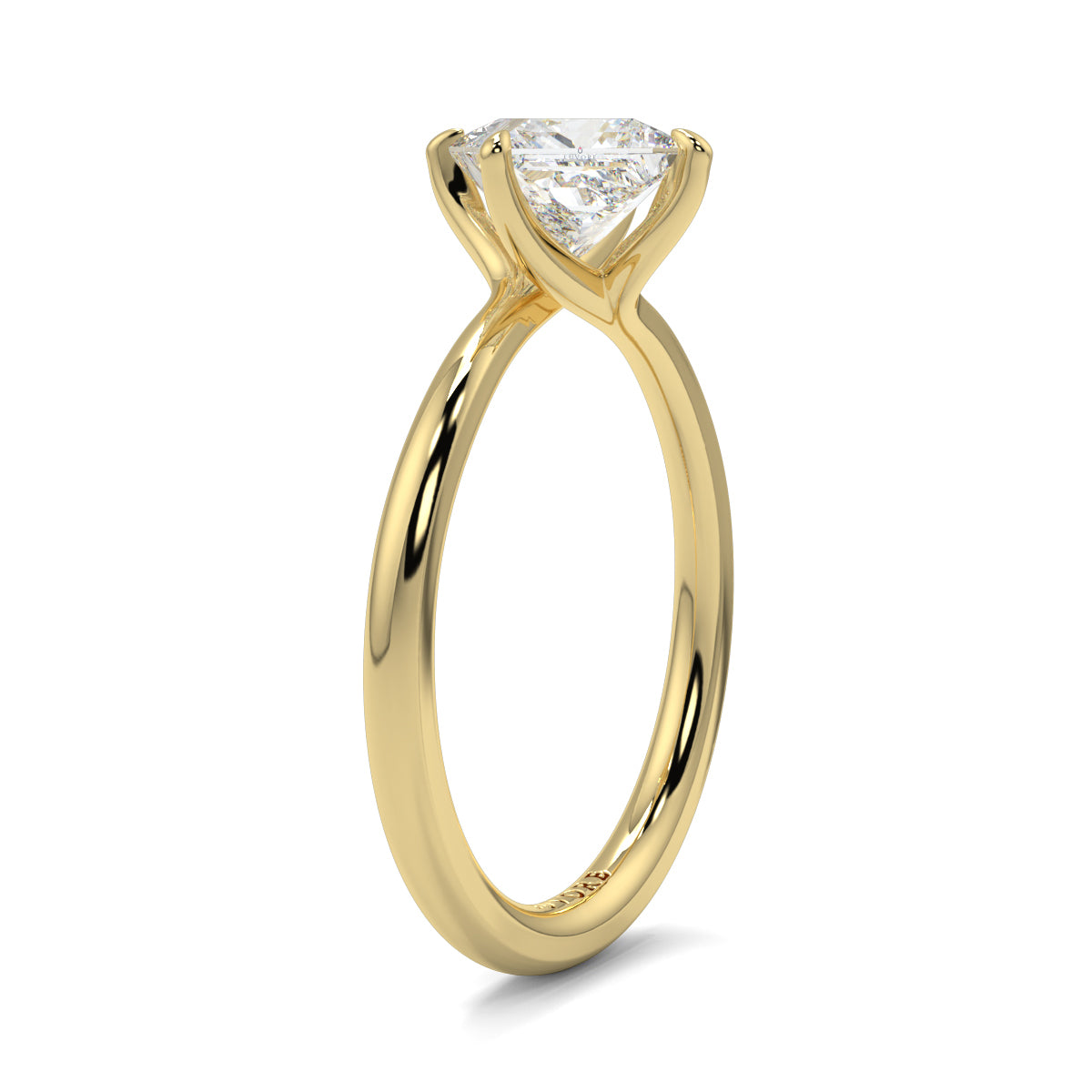 Gold ring with a triangular cut diamond on a white background yb_jewellers_twist_band_engagement_ring_best_selling_design_round_diamond_trending_rings
