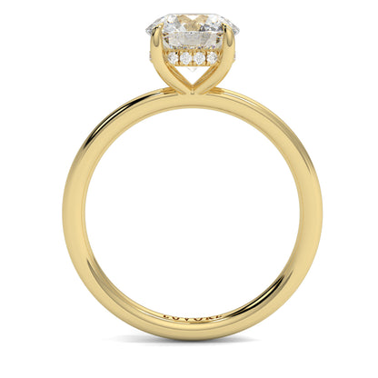 Gold ring with a diamond on a white background _yb_jewellers_solitaire_engagement_ring_best_selling_design_cushion_shape_diamond_4_claw_with_a_slim_band