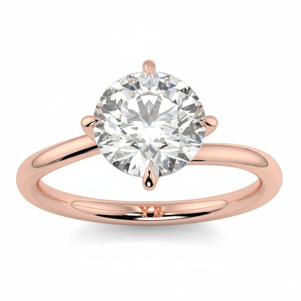Rose gold ring with a large diamond and 'LUVORE' branding on a white yb jewellers twist band engagement ring best selling design round diamond trending ringsbackground