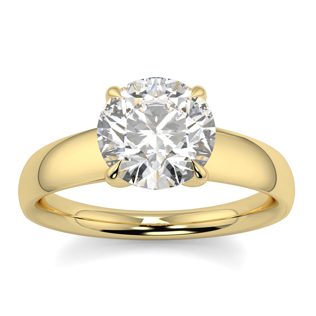 Gold ring with a large diamond on a white background yb jewellers solitaire engagement ring 4 claw diamond centre lab grown diamond round brilliant best selling engagement ring