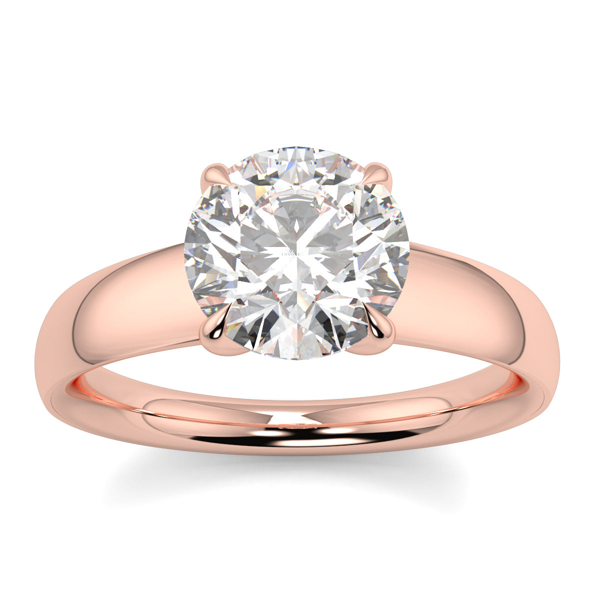 Rose gold ring with a large diamond on a white background yb jewellers solitaire engagement ring 4 claw diamond centre lab grown diamond round brilliant best selling engagement ring