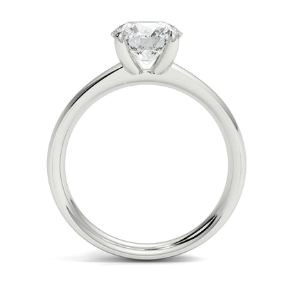 Silver ring with a clear gemstone on a white background yb jewellers solitaire engagement ring 4 claw diamond centre lab grown diamond round brilliant best selling engagement ring