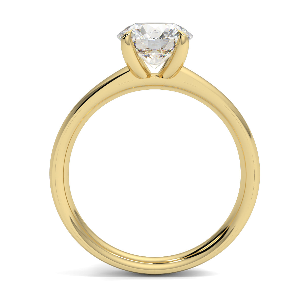 Gold ring with a diamond on a white background yb jewellers solitaire engagement ring 4 claw diamond centre lab grown diamond round brilliant best selling engagement ring