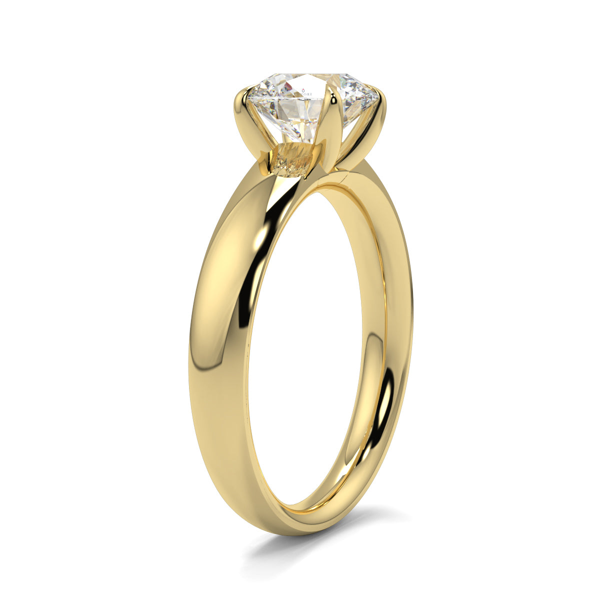 Gold ring with a diamond on a white background yb jewellers solitaire engagement ring 4 claw diamond centre lab grown diamond round brilliant best selling engagement ring