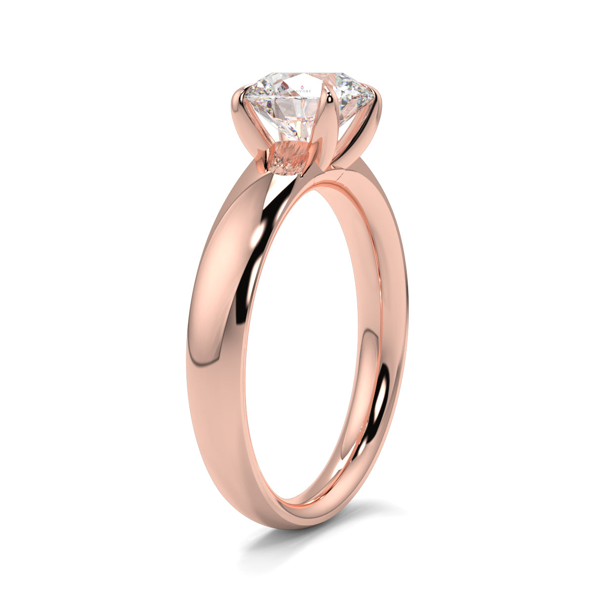 Rose gold ring with a diamond on a white background yb jewellers solitaire engagement ring 4 claw diamond centre lab grown diamond round brilliant best selling engagement ring