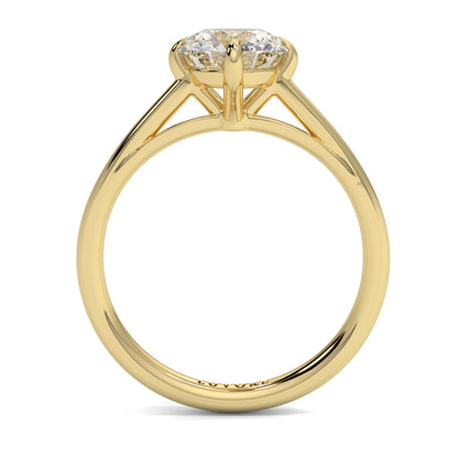 Gold ring with a diamond on a white background yb jewellers 4 claw compass claw best selling engagement ring thin band 4 claw ring