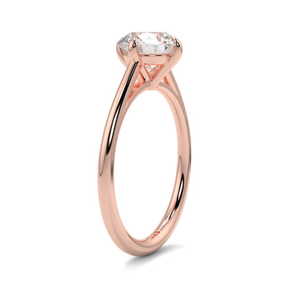 Rose gold ring with a diamond on a white background yb jewellers 4 claw compass claw best selling engagement ring thin band 4 claw ring