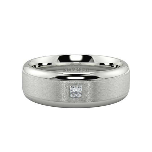 Gents Square Princess Cut Diamond Wedding Two Tone Matte Finish Bands