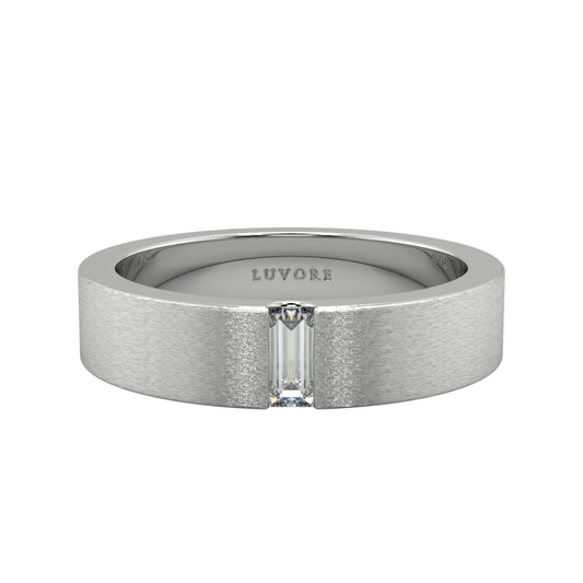 Gents Emerald Cut Diamond Wedding Two Tone Matte Finish Bands
