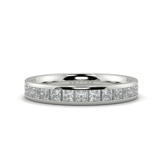 Wedding Band Diamond Set Rounded Court Shape Princess Cut Diamonds