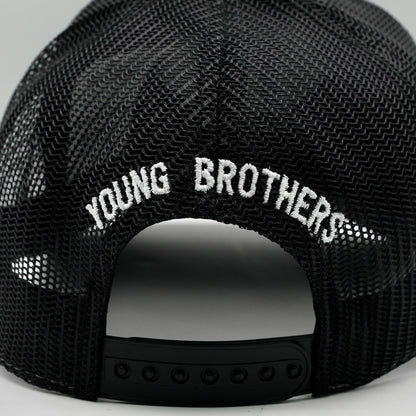 Black mesh cap with 'YOUNG BROTHERS' text on a gray background