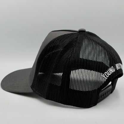 Black mesh cap with 'Young Brothers' branding on a gray background