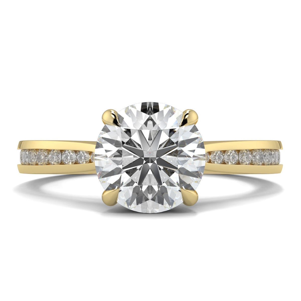 Gold and diamond ring on a white background Yb jewellers engagement ring straight band 