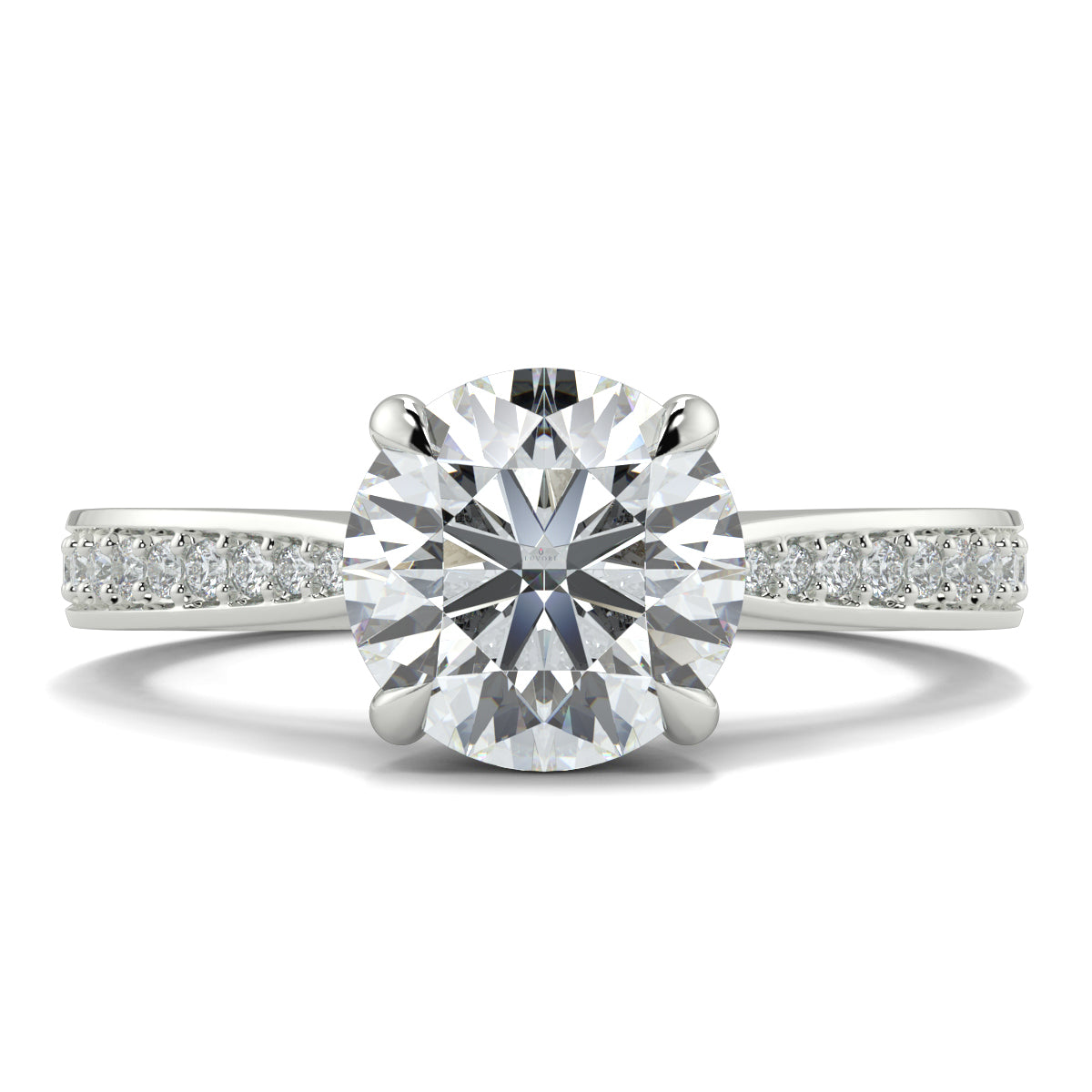 Diamond ring with a white gold band on a white background Yb jewellers engagement ring straight band