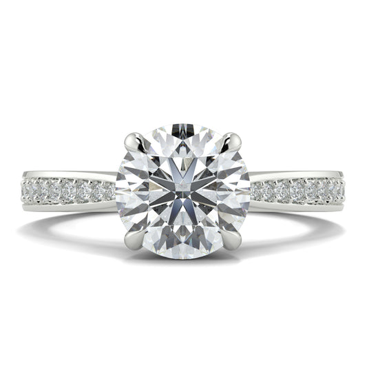 Diamond ring with a white gold band on a white background Yb jewellers engagement ring straight band