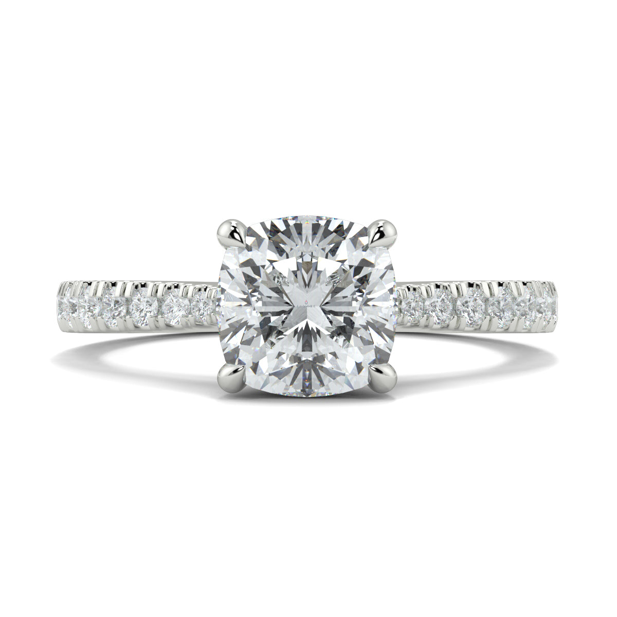 Diamond ring with a white background Yb jewellers engagement ring straight band Cushion