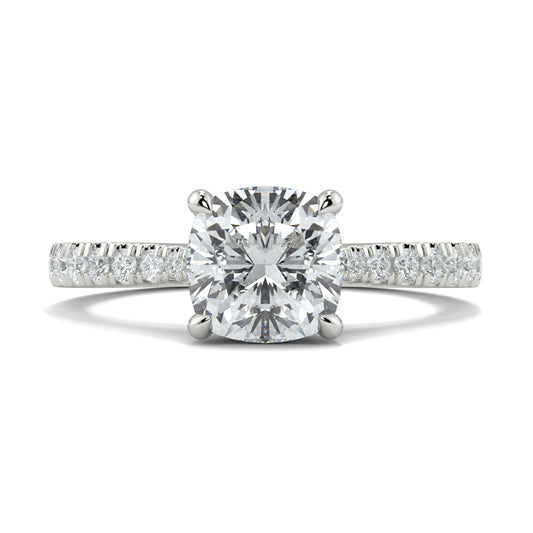 Diamond ring with a white background Yb jewellers engagement ring straight band Cushion