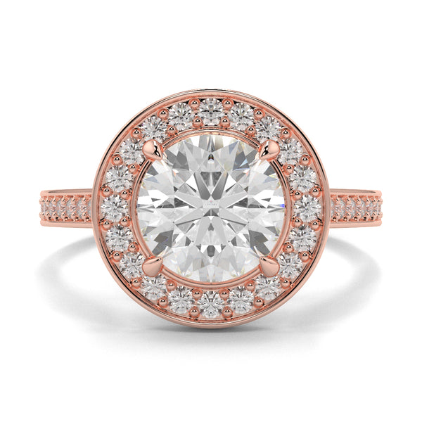 Rose gold diamond ring with a clear gemstone on a white background engagement ring Yb jewellers trending design