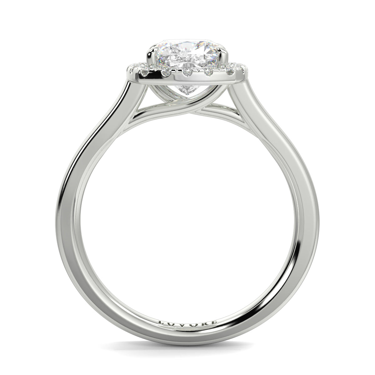 Diamond ring with a halo setting on a white background single halo with plain shoulder diamond engagement ring yb jewellers best seller trending ring 