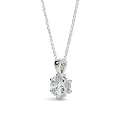 Silver pendant necklace with a clear gemstone on a white background 6 claw diamond pendant 