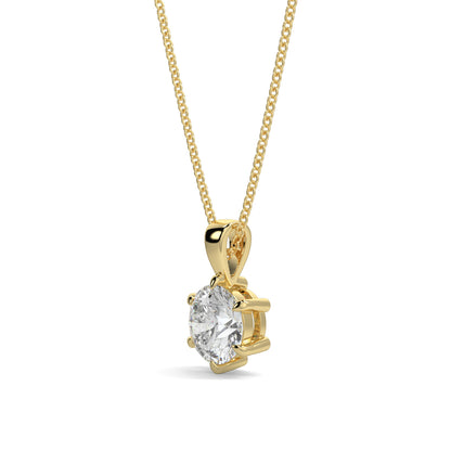 Gold necklace with a diamond pendant on a white background 6 claw diamond pendant 