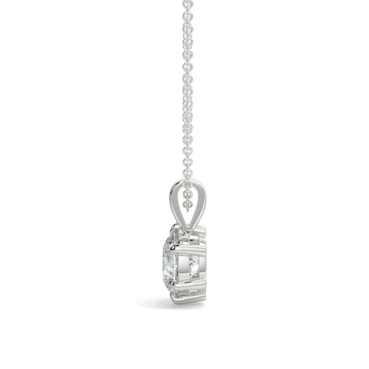 Silver necklace with a pendant on a white background 6 claw diamond pendant 