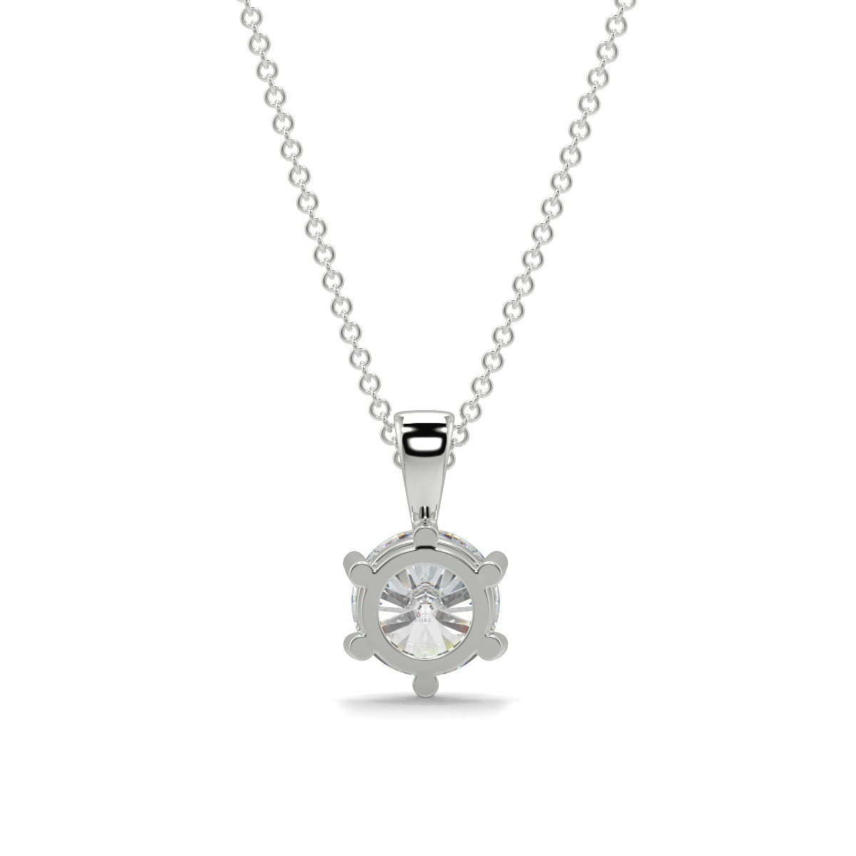 Silver necklace with a pendant on a white background 6 claw diamond pendant 