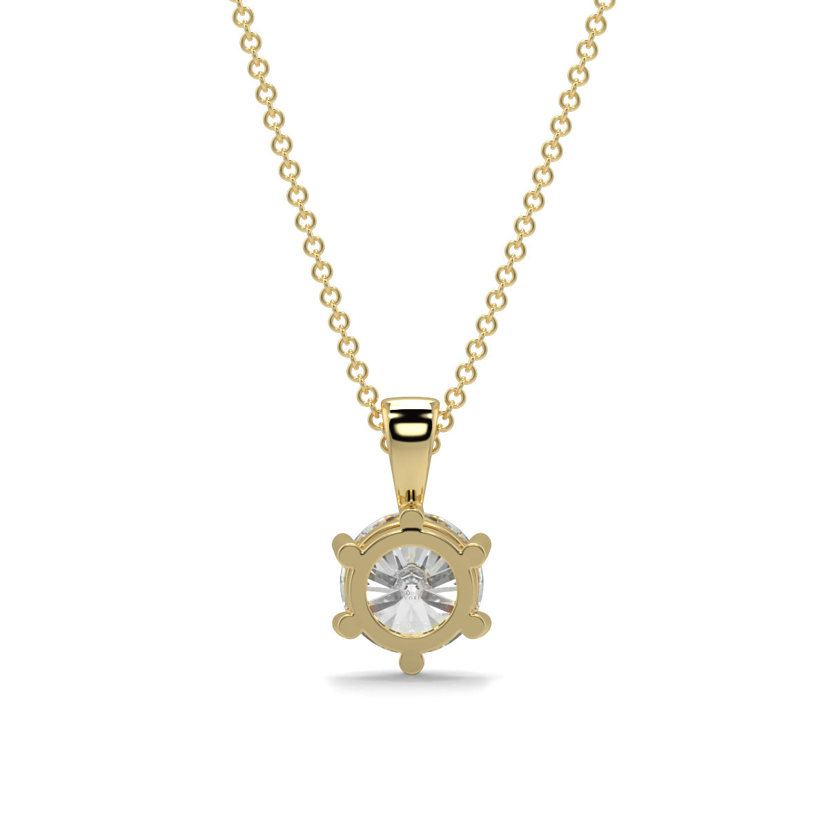 Gold necklace with a diamond pendant on a white background 6 claw diamond pendant 