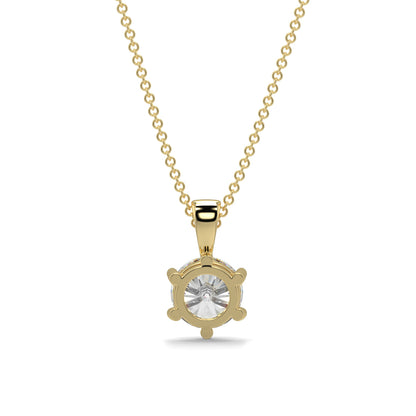 Gold necklace with a diamond pendant on a white background 6 claw diamond pendant 