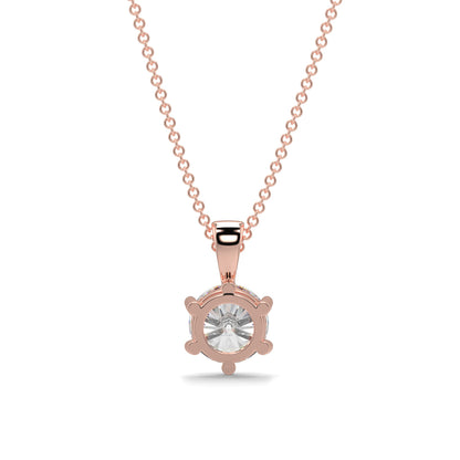 Rose gold necklace with a diamond pendant on a white background 6 claw diamond pendant 