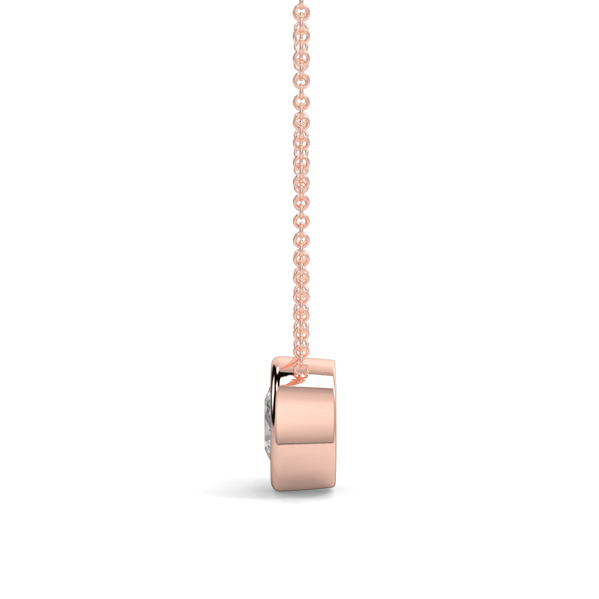 Rose gold necklace with a pendant on a white background yb jewellers diamond rubover pendant bezel setting best selling design 2026