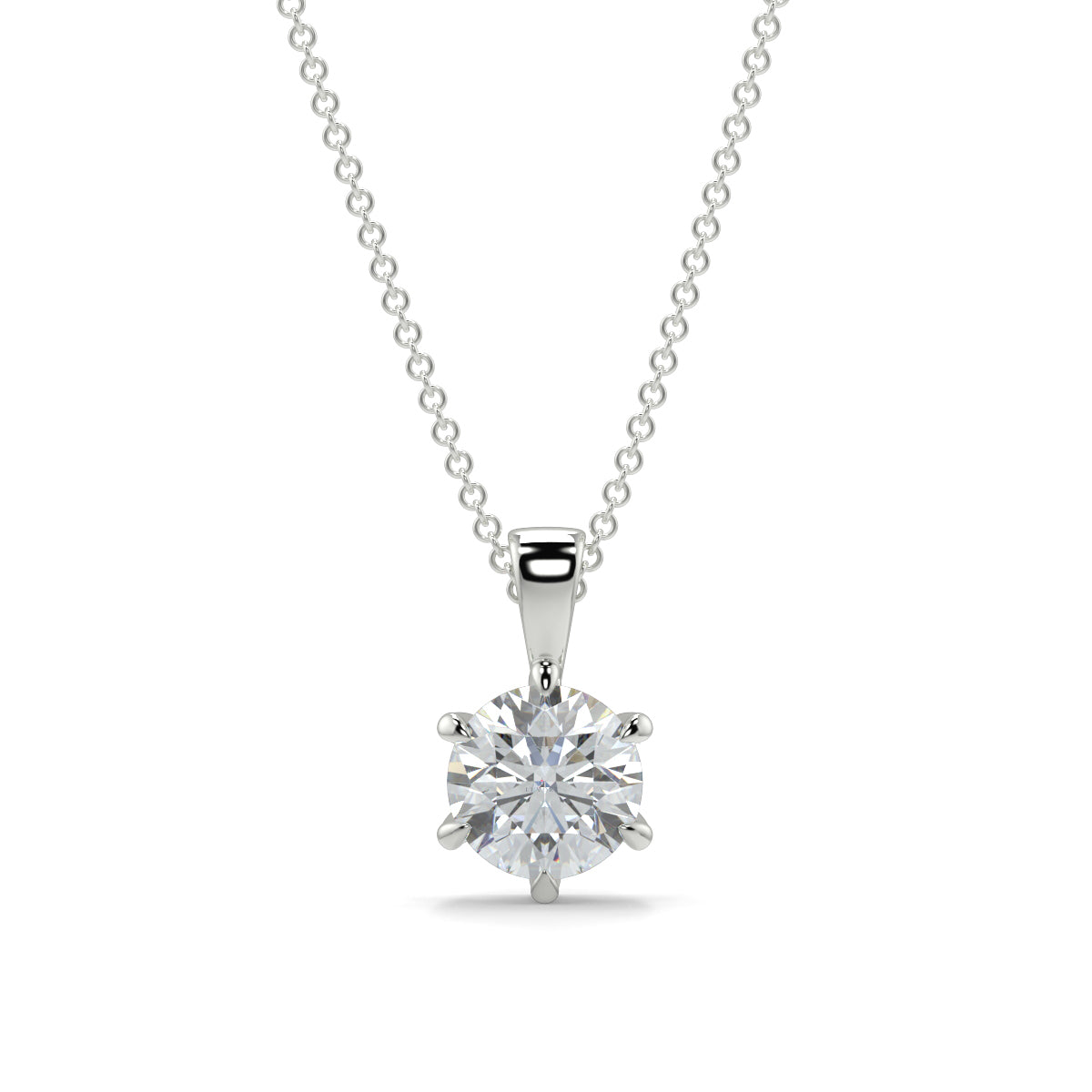 Diamond pendant on a chain against a white background 6 claw diamond pendant 
