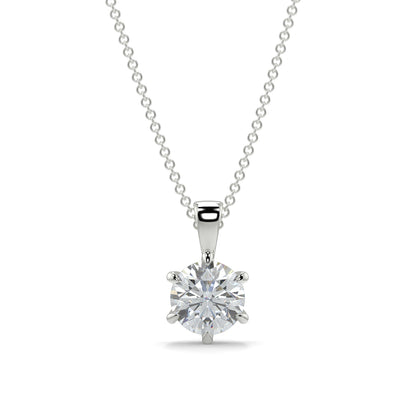 Diamond pendant on a chain against a white background 6 claw diamond pendant 