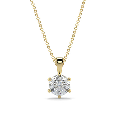Gold necklace with a diamond pendant on a white background 6 claw diamond pendant 
