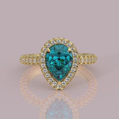 Daisy  - Blue Diamond - Halo Pear Ring